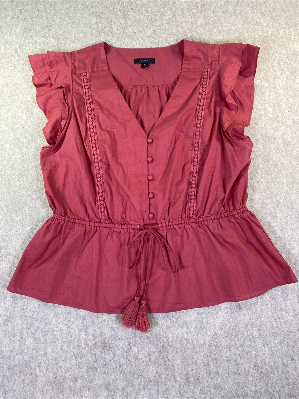 J. Crew Rose Ruffle-Sleeve Button Front Peplum Blouse